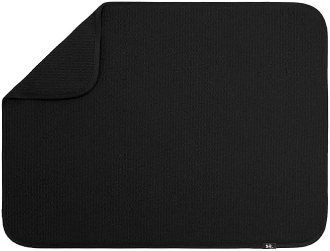 S&T INC. Dish Drying Mat XL, 18” x 24”, Absorbent Microfiber Kitchen Counter Mat, Dish Drying Pad for Dishes, Utensils, Pots and Pans, Extra Large, Black - Black - 18" x 24" - Image 1