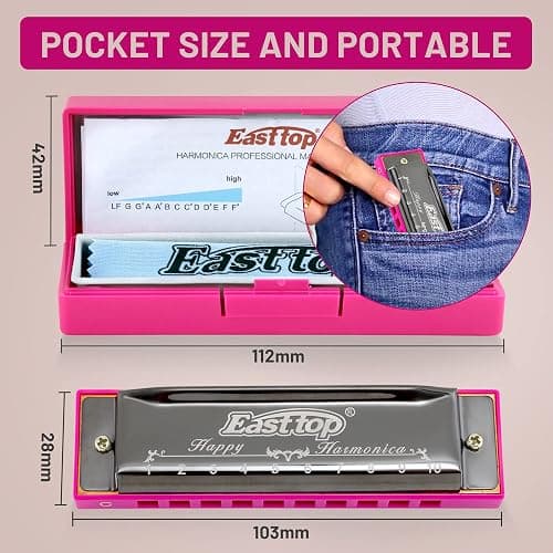 East top Blues Harmonica, Diatonic 10 Holes C Key Happy Harmonica Mouth Organ for Beginner,Kids,Children,Students,Gift,with Carrying Plastic Case,Clean Cloth and Manual thumbnail 4