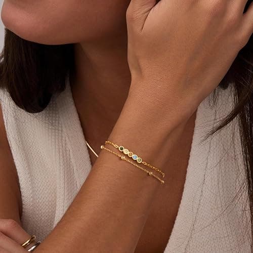 IEFWELL S925 Sterling Silver Bracelet for Women - 14K-Real-Gold-Plated Satellite Bead Chain Bracelet, 6.5/7/7.5/8/8.5/9 Inches Sterling Silver Chain Bracelets, Valentines Gifts Jewelry for Women thumbnail 4