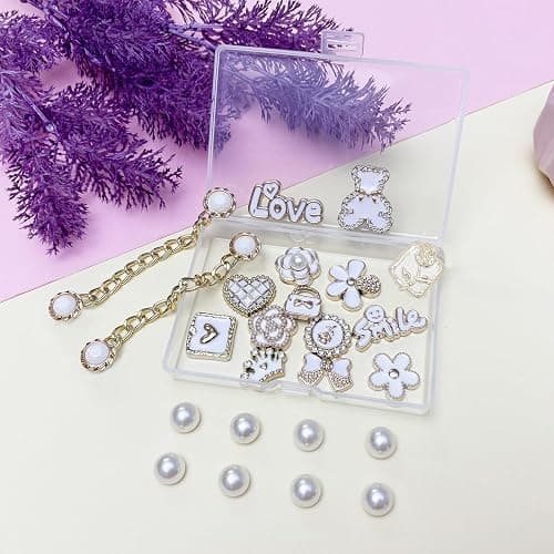 Bling Shoe Charms for Women, Sparkle Rhinestones Shoe Decoration Charms, Girly Shoe Chains for Clog Sandals, DIY Shoe Accessories for Party Favor - White thumbnail 4