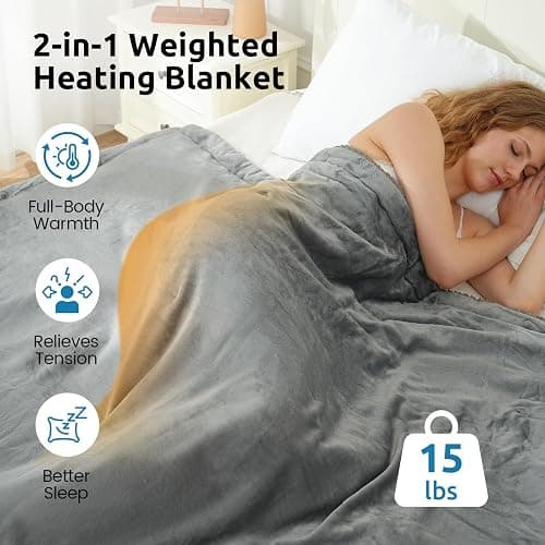Drewin Heated Weighted Blanket, Sherpa Fleece Electric Throw Blanket 15 lbs for Adult, Fast Heating, Weighted Blankets Twin Size with 4 Heating Levels 2 Hours Timer Auto Off, 48 x 72 inches, Grey thumbnail 2