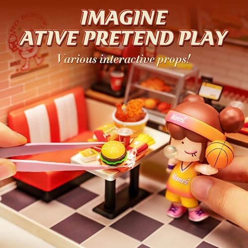 Rolife DIY Miniature Plastic House Building Set Toys Playset with LED Suitable for Mini Figures Construction Toys Diorama Kit Gifts for Teens Adults (Yum Yum Burgers) thumbnail 5
