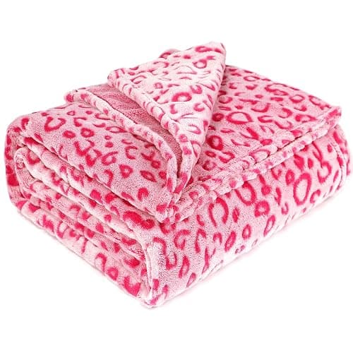 Pink Fleece Throw Blanket Soft Flannel Leopard Blankets Cozy Fuzzy Valentines Blanket Plush Warm Throws for Girls Women - Image 1