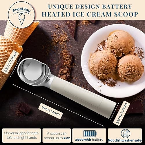 Heated Ice Cream Scoop Rechargeable, Electric Warming Ice Cream Scooper with LED Display, Heats to 158°F for Hard Ice Cream, Easy for Seniors & Kids, IP67 Waterproof (White, 2 oz) thumbnail 4