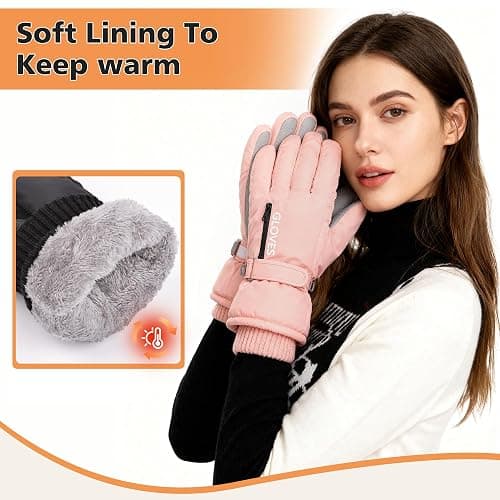 Gilotop Women Ski Gloves Winter Waterproof Touchscreen Hand Warming Sports Gloves thumbnail 2