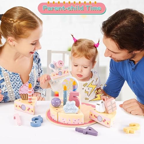 ZRUNBO Wooden Birthday Party Cake Toys,Wooden Play Food Set Toys for Kid | Kitchen Accessories Pretend Play Toy Educational Toys Gift For Birthdays&Christmas thumbnail 7