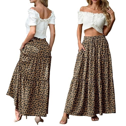 Lepunuo Womens Casual Boho High Waisted Flowy Maxi Skirts Trendy Floral Cute Long Skirts with Pockets thumbnail 4