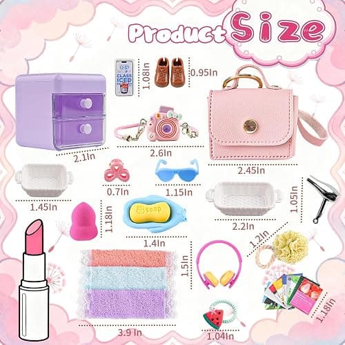 116Pcs Dollhouse Mini Accessories Set - Makeup Tools Bathroom Toiletries Handbag for DIY Micro Scene Decoration Simulation Shampoo Hair Dryer Cosmetic Brush for Bedroom Girl Novelty Toy Jewelry Box thumbnail 3