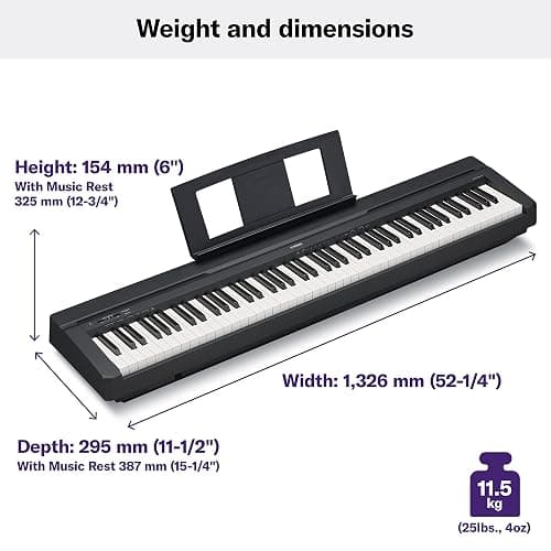Yamaha 88-Key Weighted Portable Digital Piano Keyboard with Music Rest, Sustain Foot Switch, Built-in Speakers, USB Connectivity, Black (P45B) thumbnail 2