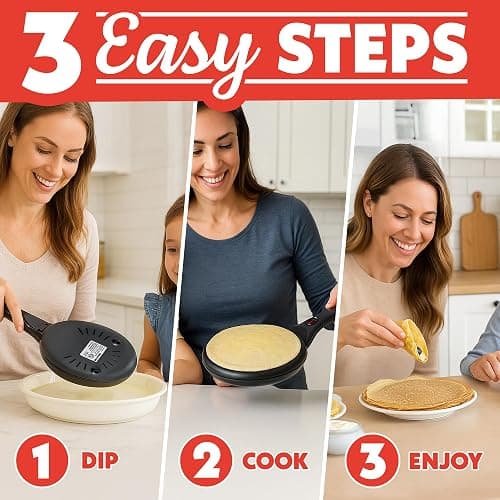 Gourmia 8” Crepe Maker – Nonstick Ceramic Electric Griddle for Crepes, Tortillas & Omelets, Automatic Batter Dipping, Compact & Lightweight, Quick Heat-Up, Includes Batter Plate, Easy Cleanup thumbnail 2