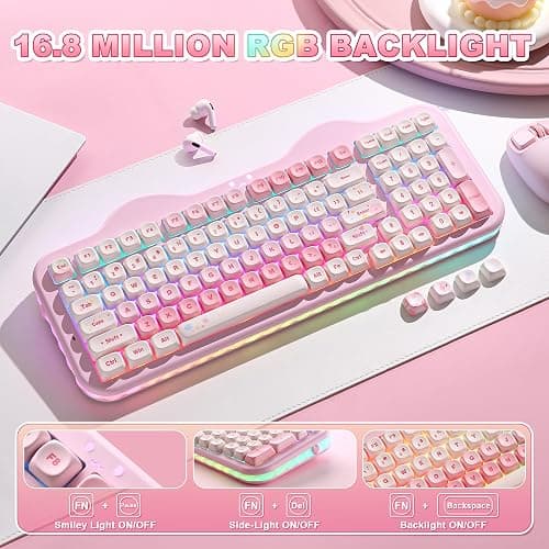 YUNZII C98 Wireless Mechanical Keyboard with Number Pad,99 Key BT5.0/2.4G/USB-C Hot Swap Gasket Mount with PBT MOA Keycaps,Custom RGB,Cute Cake Keyboard for Win/Mac (Pink, Milk V2 Linear Switch) thumbnail 7