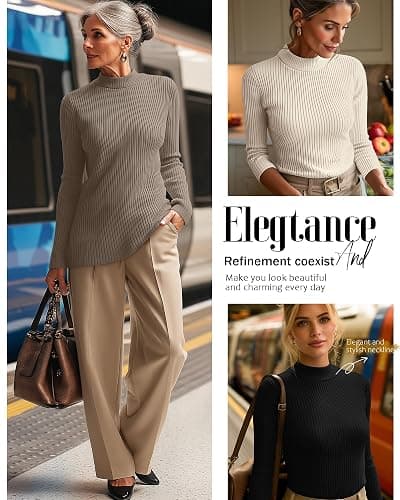 Riyiper 3 Pack Women's Ribbed Shirts, Mock Turtleneck Long Sleeve Tops Slim Fitted Undershirts Casual Basic Layering Tees thumbnail 4