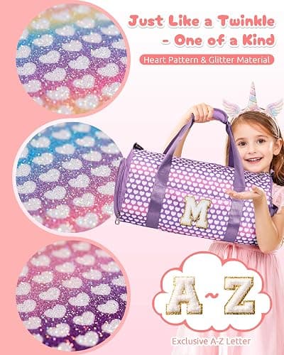 Vogewood Customized Birthday Gift for Kid, Girls Glitter Shimmer Dance Bag | Initial Kids Overnight Bag with Makeup Pouch & Shoe Compartment,Cheer Gift for 7 8 9 10 11 12 Year Old Girl (Letter A) thumbnail 2