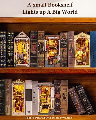 Rolife Book Nook Shelf Insert - Sakura Wine Alley DIY Miniature House Kit with Mirror & Touch Light, 3D Wooden Puzzle Bookend Decor, Unique Craft Gift for Adults/Women (TGB11) thumbnail 7