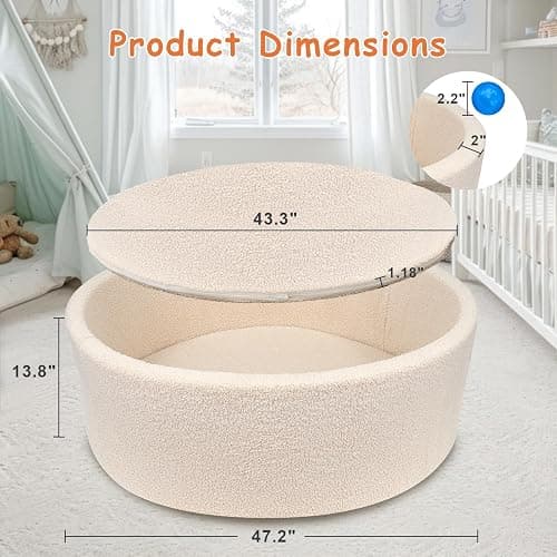 MEOGETY Kids Foam Ball Pits for Toddlers Babies Dogs Cats, Soft Infant Baby Ball Pit Pool for Girls and Boys Gifts, (Balls NOT Included) Imitation Teddy Colours thumbnail 2