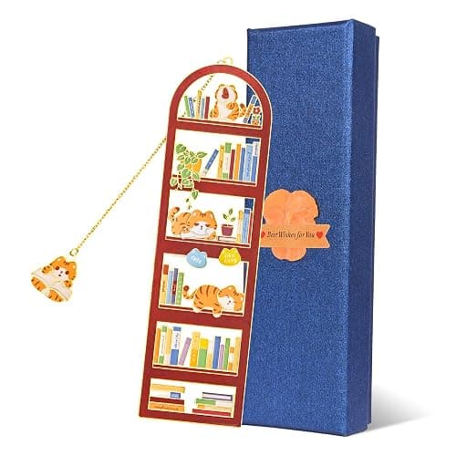 Orange Tabby Cat Metal Bookmark with Cat Charm and Gift Box, Valentine's Day Gifts, End of Year Gift, Gifts for Mom, Teacher, Retirement, Women, Lover, Book Lover, Cat Lover - Image 1