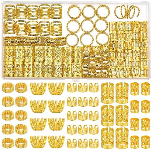 Tuefuzy 110 Pcs Gold Hair Jewelry for Braids and Dreadlocks - Metal Rings, Cuffs, Clips Accessory Decorations - Golden Yellow - Image 1