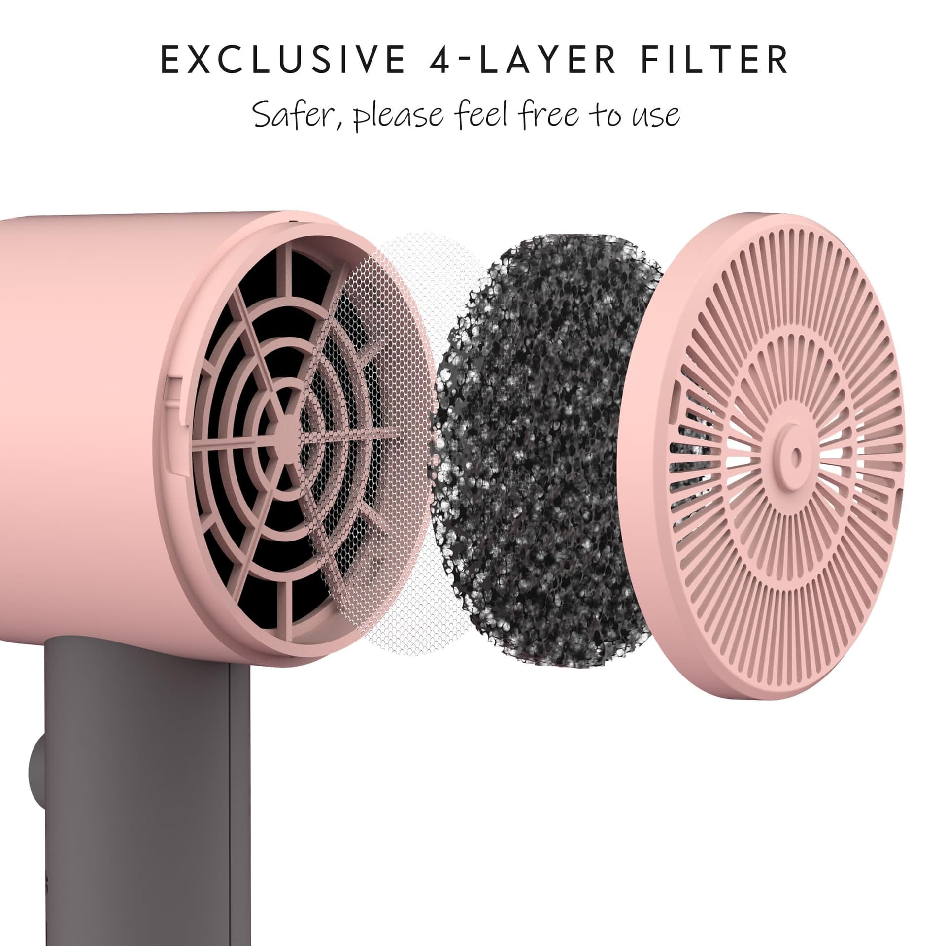 AINA Hair Dryer with Diffuser, Blow Dryer for Women | Advanced Ionic Technology, Ceramic Coating | Cold Shot Features Turbo Heat for Fast Drying and Shine (Misty Blush) thumbnail 2