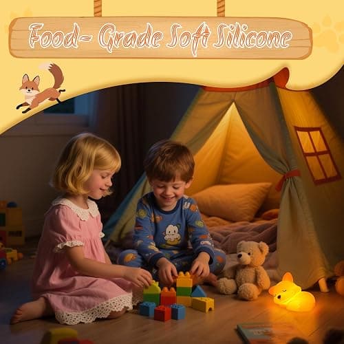 YuanDian Fox Night Light, Squishy Fox Silicone Lamp Novelty Gifts, Rechargeable Dimmable Timer Bedside Touch Nightlight for Boys and Girls thumbnail 4