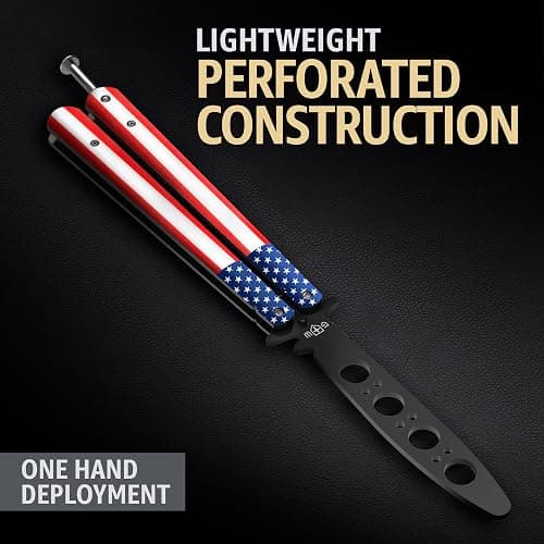 Butterfly Knife - Balisong Trainer - American Practice Butterfly Trainer with Sure Spring Latch - Balisong Knives NOT Real NOT Sharp Blade - Full Stainless Steel Fake Dull Trick CSGO K14 U-N thumbnail 7