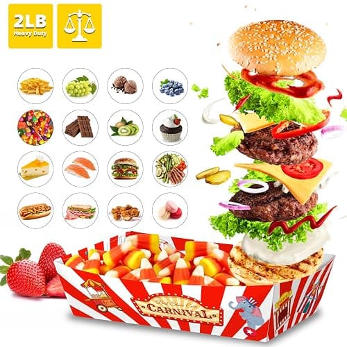 No Folding Required 100 Pack 2 Lb Carnival Food Trays Carnival Party Decorations Disposable Paper Food Serving Trays Nacho Hot Dog Boats Plates Bowls for Circus Theme Graduation Party Supplies thumbnail 5