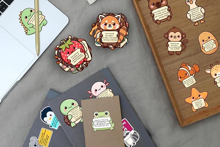 200PCS Emotional Support Animal Stickers by Puraesla– Affirmation Sticker Pack for Adults or Kids Cute Inspirational Buddies for Water Bottles, Laptops, Phones, Positive Quote Vinyl thumbnail 2