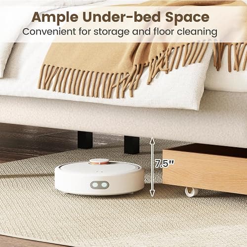 Giantex Queen Size Bed Frame with Storage Drawer, Upholstered Velvet Platform Bed with Vertical Channel Headboard, Wooden Slats Support Mattress Foundation, No Box Spring Needed, Beige thumbnail 7