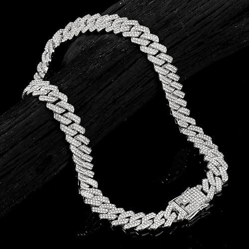 JUNVirtuous 2 Pieces Cuban Link Chain Mens Iced Out Miami Cuban Necklace and Bracelet Silver Bling Diamond Hip Hop Jewelry for Men and Women… thumbnail 5