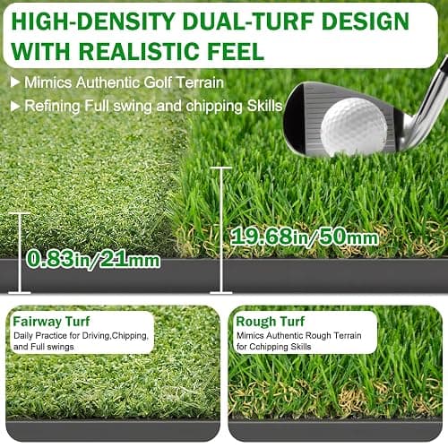 MONOJOY Golf Hitting Mat 5x4ft, Thick 31mm Artificial Turf Practice Mat with 6 Tees, Durable EVA Backing for Indoor | Outdoor Driving, Chipping & Swing Training thumbnail 2