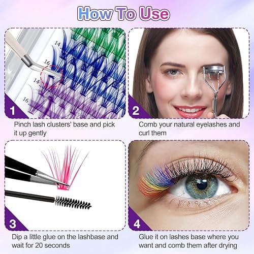 MUIIGOOD Colored Lash Extension Kit 120 Pcs DIY Lash Clusters Individual 14mm 16mm Mixed 6 Colors Soft False D Curl Eyelashes Rainbow Colorful Cluster Lashes Reusable Fluffy Lash for Women Girls thumbnail 5