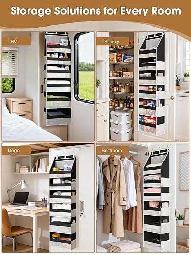 Criusia Over the Door Organizer, Heavy-Duty 6-Shelf Hanging Storage with 13 Mesh Pockets, 55lbs Capacity Behind the Door Storage for Nursery, Bathroom, Bedroom, and Dorm, Black thumbnail 7