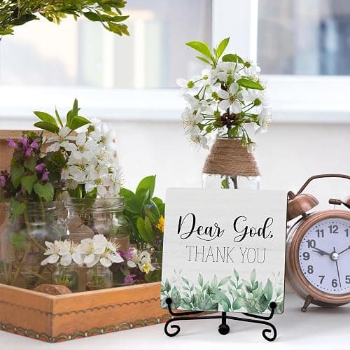 Modern Farmhouse Decor, Home Decor For Living Room, Boho Chic Aesthetic Shelf Decorations, Christian Eucalyptus Dear God Sign, Farm House Entryway Tv Stand Fireplace Coffee Table Decoration (09) thumbnail 2