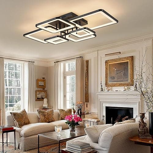 Shine LUEST Modern LED Ceiling Light Fixture Black Kitchen Lighting Fixtures Ceiling for Bedroom 31.5" Dimmable 6 Ring Square Ceiling Light for Kitchen with Remote Control for Living Room,Dining Room thumbnail 3