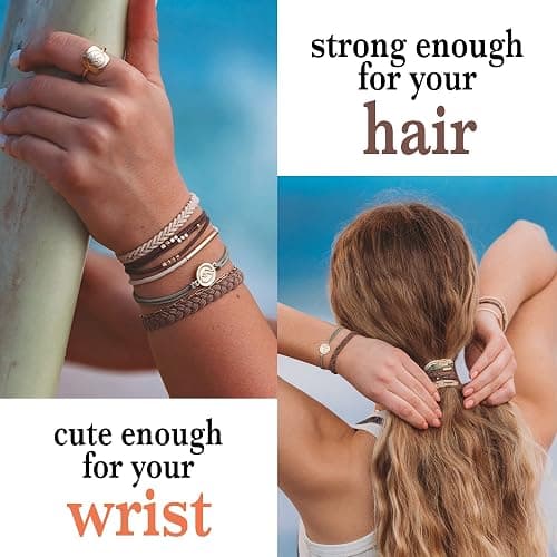 K'lani Climb Hair Tie Bracelets - Elastic Ponytail Holder - Medium | Doubles as stylish jewelry; strong-hold ponytail holder; gift for birthdays, Mother's Day & graduation; set of 5 thumbnail 2