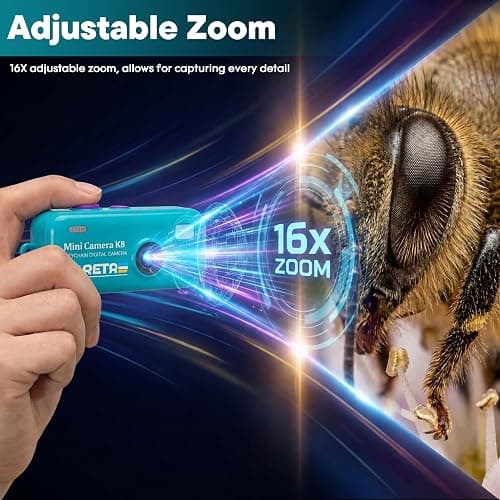 KoveYzao 1080P Keychain Camera with 8GB Card, Retro 2MP Mini Digicam | Built-in 12 Filters and 16X Zoom, Rechargeable Battery, Ideal Gifts for Teens & Adult Beginners (Mint) thumbnail 7