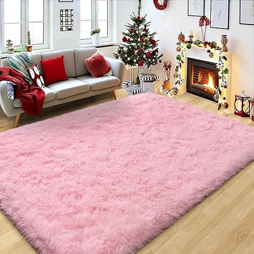 Fluffy Pink Rug for Bedroom Girls, 5x7 Soft Fuzzy Plush Shag Area Rug for Living Room, Cute Comfy Throw Rug for Kids, Non-Slip Indoor Shaggy Floor Carpet for Nursery Teen Dorms Home Decor Aesthetic thumbnail 8