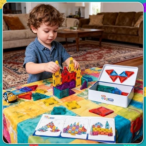 RiteHold Magnetic Tiles for Kids Mini Magnet Tiles Building Set 43PCS Toddlers Magnetiles Travel Toys with Case & 2 Cars Basic STEM Magnets Construction Tile Toy Ages 3-8 Boys Girls thumbnail 8