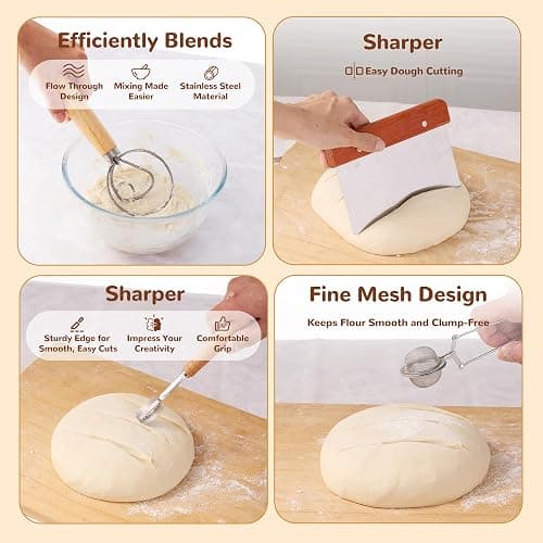 Sourdough Starter Kit, 9" Round and 10" Oval Banneton Bread Baking Supplies, Bread Making Tools Kit, Sourdough Proofing Basket, Sourdough Kit Gifts for Bakers Women Wife Mom thumbnail 5