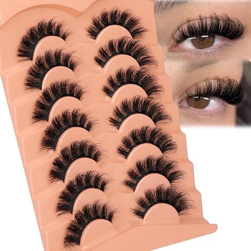 JIMIRE Mink Lashes Fluffy Cat Eye False Eyelashes D Curl Russian Strip Lashes Natural Look Soft Fake Lashes Volume Eyelash Extensions 7 Pairs Pack - Image 1