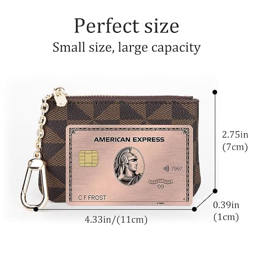 Veki Coin Purse Change Mini Purse Wallet With Key Chain Ring Zipper for Men Women Fashionable Bag Key Chain Pendant Leather Classic Clutch Purse(Brown) thumbnail 3