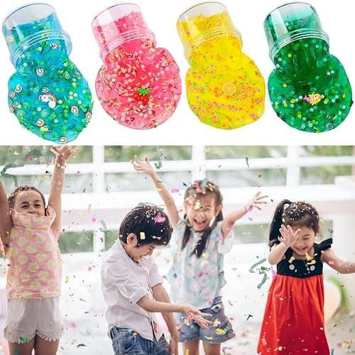4 Piece Kit Jelly Crunchy Slime, Red Cherry,Blue Rainbow Yellow Lemon and Green Mermaid Jelly Crunchy Slime, Super Soft and Non-Stick, Birthday Gift Slime Party Gift thumbnail 7
