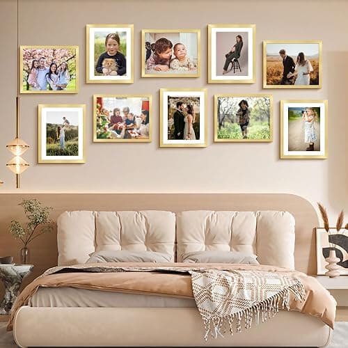 FIXSMITH 8x10 Picture Frame Bulk-4 Pack, Gold Picture Frames Collage Wall Decor, Wall & Tabletop Picture Frames, Photo Frame with HD Plexiglass, Display Pictures 5x7 with Mat or 8x10 Without Mat thumbnail 2
