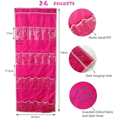 DUOLAM Hanging Over Door Toy Storage Organizer (24 Pockets), Compatible with LOL OMG Dolls Surprise Doll (Toys Not Included), (57.5''x22'') (pink) thumbnail 3