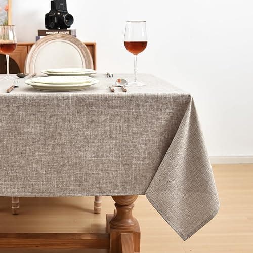 Fitable Nature Faux Linen Tablecloths Rectangle 60 x 84 Inch - 2 Pack Neutral Table Clothes for 4-6 Foot Tables, Wrinkle-Proof Faux Burlap Table Cover for Dining, Farmhouse, Outdoor Picnic, Camping - 60"x84" | 2 Pack - Nature thumbnail 3