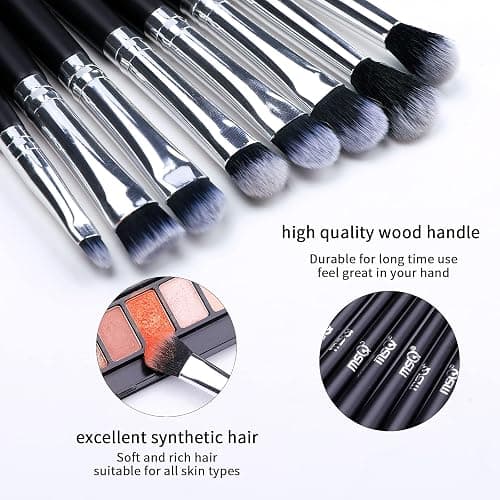 MSQ Eye Makeup Brushes 8pcs Eyeshadow Makeup Brushes Set with Soft Synthetic Hairs & Real Longer Wood Handle for Eyeshadow, Eyeliner, Blending, Lip(Black)… thumbnail 5