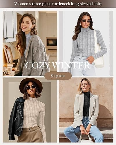 3 Pack Women's Mock Turtleneck Sweaters, Long Sleeve Ribbed Knit Tops, Fit Soft Thermal Underwear, Lightweight Fall Pullover thumbnail 5
