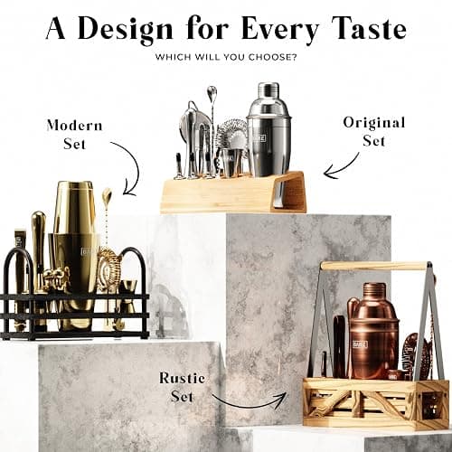 BARE BARREL® Mixology Bartender Kit Bar Set | 14-Piece Cocktail Shaker Set | Martini Barware Mixing Tools for Home Bartending | 35 Recipe Cards | Gift Set (24oz Cobbler Shaker, Gold/Black) thumbnail 9
