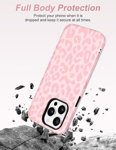 Jusy Magnetic Cheetah Phone Case for iPhone 13/14,Pink Leopard | Compatible with MagSafe,Cute Aesthetic Tortoise Shell Design,TPU and PC Protective Shockproof Cover thumbnail 3
