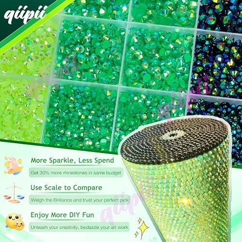 qiipii 2mm-6mm 3 Color Green AB Series Jelly Resin Rhinestones w B7000 Jewelry Glue for Bedazzling Crafting Flatback Stones Gems Diamonds for Nails Face Eyes Makeup Tumblers Bottles DIY Crafts Clothes thumbnail 4