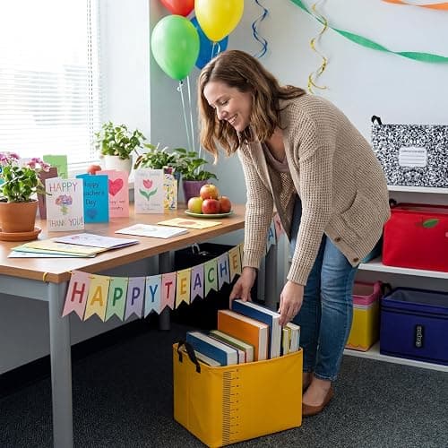 Acellegic 6 Pcs Back to School Teacher Baskets Bulk Pencil Apple Notebook Collapsible Rectangle Clothes Bins Book Shelf Basket Teacher Appreciation Gifts for End of Year B Party Decorations thumbnail 6